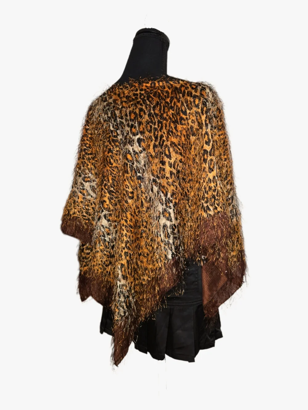 Y2k XOXO Fuzzy Leopard Print Poncho in Brown and Tan!